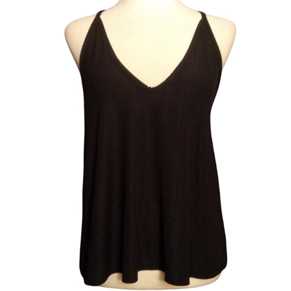 Free People Black Crinkle Texture Trapeze Style Tank Top Size Small